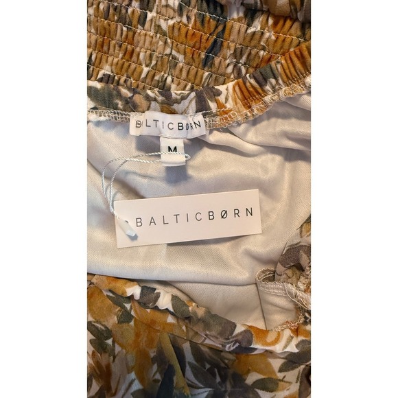 Baltic Born Floral Tiered Maxi Dress Gold Brown Smocked Puff Sleeve Size M NWT - Picture 2 of 9